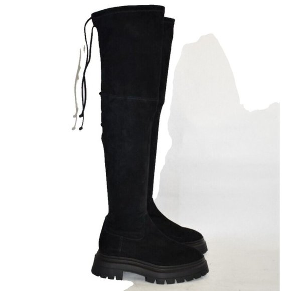 $1200 Stuart Weitzman Bedfordland SUEDE OVER THE KNEE LUG BLACK 10 B (PB24) - Picture 2 of 9